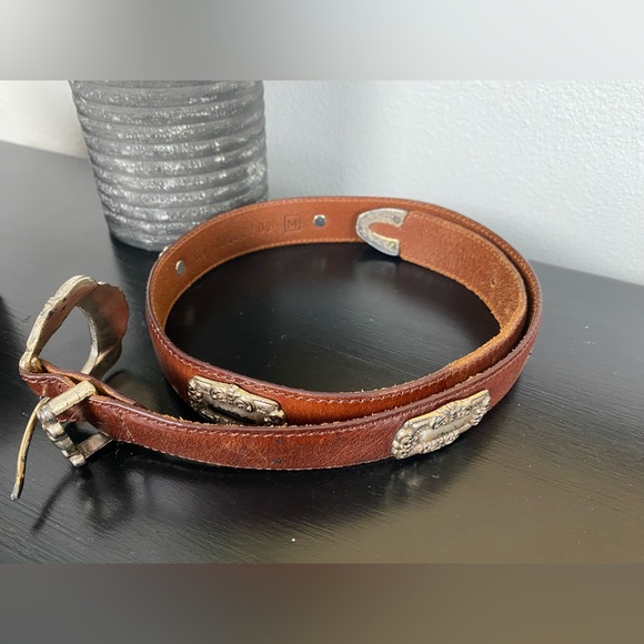 Vtg 90s FOSSIL Sz M Womens Brown Leather Western Belt Silver Concho Buckle Read - Picture 2 of 8
